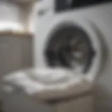 A pristine pillow being placed into a washing machine