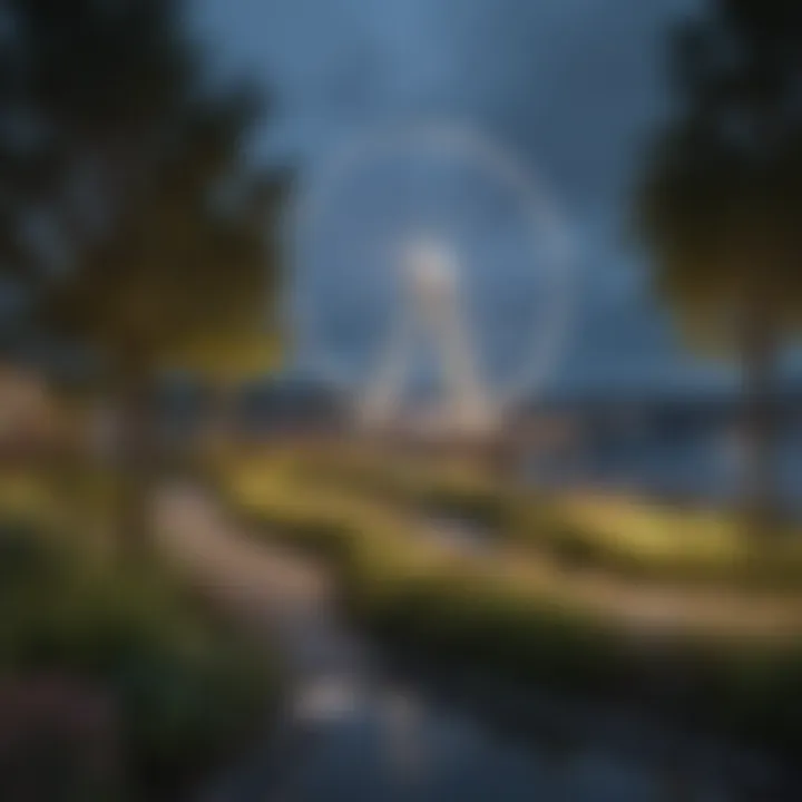 Tranquil waterfront park with views of the Seattle Great Wheel.